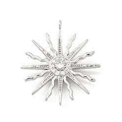 Платина Латунные микро проложить кубического циркония подвески, солнце, платина, 22x20.5x2.8 мм, отверстие : 1 мм