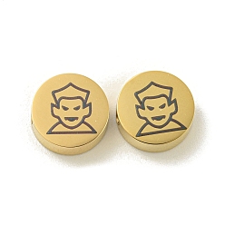 Human Хэллоуин 304 бусы из нержавеющей стали, реальный 18 k позолоченный, плоско-круглые, вампир, 8x3 мм, отверстие : 2 мм