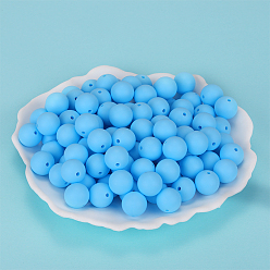 Light Sky Blue Round Silicone Focal Beads, Chewing Beads For Teethers, DIY Nursing Necklaces Making, Light Sky Blue, 15mm, Hole: 2mm