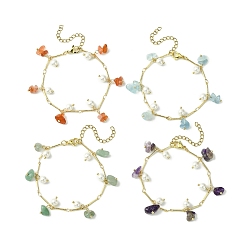 Pierre Mélangete 4 pcs 4 style naturel mélangé pierres précieuses puces et perles de coquillage bracelets à breloques ensemble pour les femmes, 7-1/2 pouce (19 cm), 1 pc / style