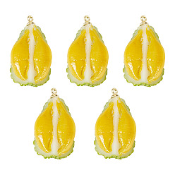 Durian 5Pcs Fruit Opaque Resin Pendants, with Golden Brass Loop, Durian, 23.5x13x10.5mm, Hole: 1.4mm