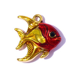 Красный 304 подвески из нержавеющей стали, с эмалью, рыбы прелести, зеркальная полировка, ионное покрытие (ip), реальный 18 k позолоченный, красные, 17x16 мм, отверстие : 1.5 мм