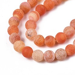 Tomato Natural Weathered Agate Beads Strands, Frosted, Dyed, Round, Tomato, 8mm, Hole: 1mm, about 47pcs/strand, 15.7 inch