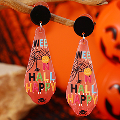 Pink Милые серьги-гвоздики в форме слезы со словами на Хэллоуин, розовые, 67x22 мм