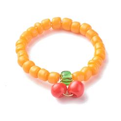 Orange Glass Seed Beaded Finger Rings, with Eco-Friendly Copper Wire, Cherry, Orange, US Size 6 1/2(16.9mm)