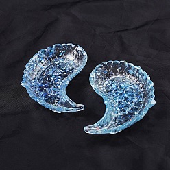 Aquamarine Wing Shape Resin with Natural Aquamarine Chips Inside Jewelry Display Plate, Cosmetics Organizer Storage Tray, 130x80x20mm