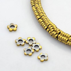 с Золотистым Покрытием Гальванизировать немагнитных синтетический гематит бисер пряди, цветок / цветок сливы, с золотым покрытием, 6x6x1 мм, отверстие : 2 мм, около 339 шт / нитка, 15.7 дюйм