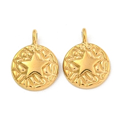 Настоящее золото 18K Ионное покрытие (ip) 304 подвески из нержавеющей стали, плоский круглый с шармом в виде звезды, реальный 18 k позолоченный, 16x12x4.5 мм, отверстие : 2.1 мм