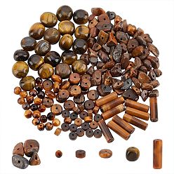 Tiger Eye Natural Tiger Eye Beads, Column, Round, Nuggets & Chip, 6 style/box