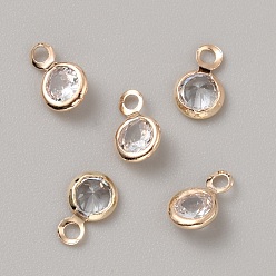 Light Gold Латунные микро проложить кубического циркония прелести, плоско-круглые, долговечный, золотой свет, 9.5x6.5x3 мм, отверстие : 1.5 мм