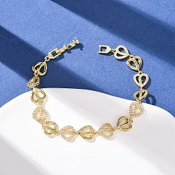 Настоящее золото 18K Браслеты-цепочки из латуни с микропаве из прозрачных кубических цирконий в форме сердца для женщин, долгоиграющий, гальваническое покрытие стеллажа, без свинца и без кадмия, реальный 18 k позолоченный, 7.60 дюйм (19.3 см)