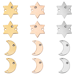 (52) Непрозрачная лаванда 316 соединители из хирургической нержавеющей стали с микропаве из кубического циркония, Луна и звезды, разноцветные, 12 шт / коробка