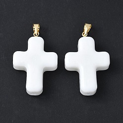 Белый Лэмпворк ручной работы с латунными подвесками, крестик, белые, 29.5x19.5x7.5 мм, отверстие : 3.5x4.5 мм