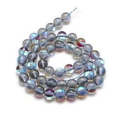 Dark Gray Synthetic Moonstone Beads Strands, Dyed, Holographic Beads, Half AB Color Plated, Round, Dark Gray, 6mm, Hole: 1mm, about 64pcs/strand, 15 inch