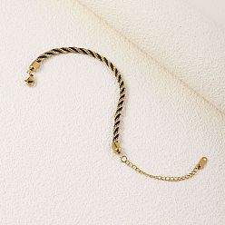 Черный Браслеты из витого нейлонового шнура для женщин, 304 из нержавеющей стали застежкой омар, реальный 18 k позолоченный, чёрные, 6-3/4 дюйм (17 см)