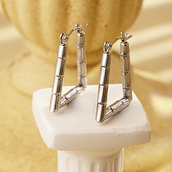 Серебро Стильные 304 серьги-кольца из бамбука из нержавеющей стали, серебряные, 26.75x21.36 мм