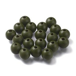 Olive Painted Natural Wood Beads, Round, Olive, 16mm, Hole: 4mm