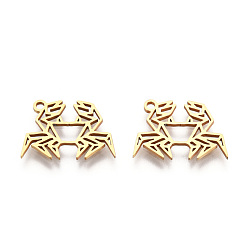 Real 18K Gold Plated 201 Stainless Steel Pendants, Outline Charms, Crab, Real 18K Gold Plated, 12x16.5x1mm, Hole: 1.4mm