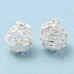 Серебро Стойки обшивки латунные подвески, с фианитом и кольцом для прыжков, долговечный, без свинца и без кадмия, круглые, серебряные, 12x10 мм, отверстие : 4 мм