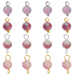 Plum Blossom Jasper 16Pcs 4 Styles October Birthstone Natural Plum Blossom Tourmaline Pendant and Connector Charms, Round, with Brass Findings, 11~14mm, Hole: 2~2.5mm, 4pcs/style