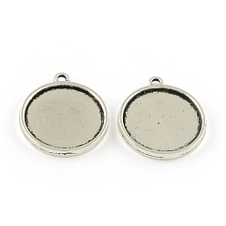 Античное Серебро Старинные плоские круглые литые настройки подвеска кабошон, без кадмия и без свинца, двухсторонний лоток, античное серебро, лоток : 20 мм, 26x23x3 мм, отверстие: 2 мм, около 310 шт / кг
