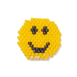 Gold Handmade Japanese Seed Beads, Loom Pattern, Flat Round with Smile, Gold, 19.5x20.5x2mm