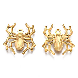 Real 18K Gold Plated Ion Plating(IP) Halloween Theme 201 Stainless Steel Pendants, Spider Charm, Real 18K Gold Plated, 25x22.5x3mm, Hole: 1.8mm