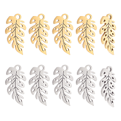 Золотой & Цвет Нержавеющей Стали 16 шт. 2 цвета 304 подвески из нержавеющей стали, пальмовый лист, золотые и нержавеющая сталь цвет, 16.5x8.5x1 мм, отверстие : 1.4 мм, 8 шт / цвет