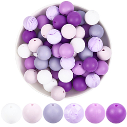 (52) Непрозрачная лаванда 90 шт 6 цвета силиконовые бусины, фокусные бусы, круглые, разноцветные, 15 мм, отверстие : 2 мм