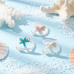 (52) Непрозрачная лаванда 3шт 3 цвета синтетические бирюзовые манжеты кольца, морская звезда, абс пластиковые жемчужные бисера, женское кольцо из латунной проволоки, разноцветные, внутренний диаметр: 20.5 мм, 1 шт / цвет