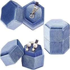 Light Steel Blue Hexagon Velvet Ring Boxes, for Jewelry, Light Steel Blue, 6.5x5.6x6.2cm