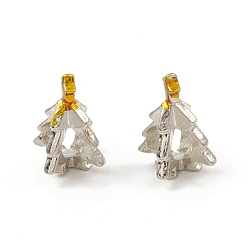 Платина Рождества сплава эмали европейские шарики, бусины с большим отверстием, Рождественские елки, платина, 14x8x8 мм, отверстие : 4.5 мм