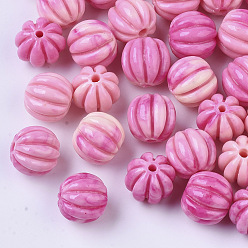 Hot Pink Synthetic Coral Corrugated Melon Beads, Dyed, Two Tone, Corrugated Round, Hot Pink, 10~11x11.5mm, Hole: 1.5mm