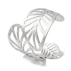 Нержавеющая Сталь Цвет Открытые браслеты-манжеты из нержавеющей стали с полыми листьями для женщин, цвет нержавеющей стали, внутренний диаметр: 2-3/8 дюйм (5.9 см), 60 мм