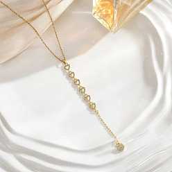 Сердце Длинное ожерелье с кисточками из латуни, украшенное микропаве из прозрачных кубических цирконий, для женщин., золотые, сердце, 15.75 дюйм (40 см), удлинитель 50мм, Кулон : 10 мм