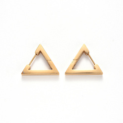 Настоящее золото 18K Вакуумное покрытие pvd 304 серьги-кольца из нержавеющей стали, треугольные, реальный 18 k позолоченный, 18.5x21x3 мм, штифты : 1 мм