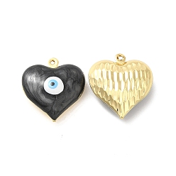 Black Brass Enamel Pendants, Real 18K Gold Plated, Long-Lasting Plated, Heart with Evil Eye Pattern, Black, 24x22x8mm, Hole: 1.2mm