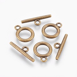 Antique Bronze Alloy Toggle Clasps, Cadmium Free & Lead Free, Antique Bronze, Ring: about 14x11x2mm, Hole: 2mm, Bar: 19x5.5x2mm, Hole: 2mm