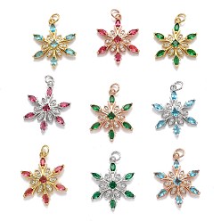 Couleur Mélangete Laiton cubes pendentifs zircone, plaqué longue durée, flocon de neige, couleur mixte, 24.5x19x4mm, Trou: 3.6mm