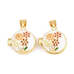 Белый Подвески латуни медальон, с эмалью, без кадмия и без свинца, реальный 18 k позолоченный, стойки покрытие, долговечный, плоский круглый с цветными чарами, белые, 18x17x7 мм, отверстие : 3x5 мм, внутренний диаметр: 12 мм