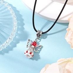 Красный Ожерелья с подвесками из стеклянных бусин в виде ангела, ожерелья из черного вощеного хлопкового шнура для женщин, античное серебро, красные, 17.44 дюйм (44.3 см)