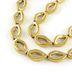 с Золотистым Покрытием Гальванические немагнитная синтетический гематит бисер пряди, Twist овальные, с золотым покрытием, 15.5x9.5x3 мм, отверстие : 1 мм, около 26 шт / нитка, 15.7 дюйм