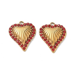 Golden 304 Edelstahl Strass Anhänger, Herzanhänger, Ionenbeschichtung (ip), golden, 20x17x4 mm, Bohrung: 2 mm