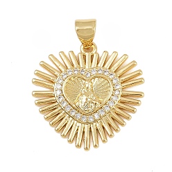 Настоящее золото 18K Латунные микро проложить кубического циркония подвески, без кадмия и без свинца, религия, сердце, реальный 18 k позолоченный, 22x21.5x2.5 мм, отверстие : 4.5x3.5 мм