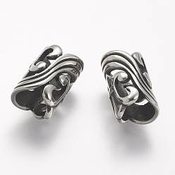 Античное Серебро 304 из нержавеющей стали полые шарики, трубка, бусины с большим отверстием, античное серебро, 20x12 мм, отверстие : 8 мм