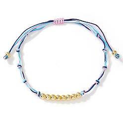 Разноцветный Латунные круглые бусины плетеные браслеты из бисера, плетеные браслеты из волоконного шнура для женщин, красочный, внутренний диаметр: 11 дюйм (28 см)