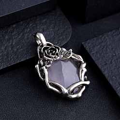 Розовый Кварц Природного розового кварца подвески, роза цветок матал драгоценные камни шармы, античное серебро, 45x30 мм