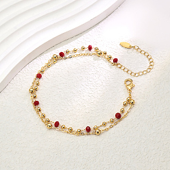 (123L) Белый крем непрозрачный блеск Модные двухслойные регулируемые женские браслеты на щиколотку из латуни и граненого стекла в винтажном стиле, реальный 18 k позолоченный, огнеупорный кирпич, 8-1/4 дюйм (210 мм)