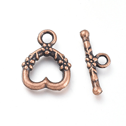 Красная Медь Застежки-пуговицы из сплава в тибетском стиле, без никеля , Красная медь, Сердце: 18x14x3 mm, отверстие : 2.5 мм, бар: 20x8x3 mm, отверстие : 3 мм