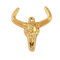 Золотой 304 подвески из нержавеющей стали, амулеты в виде черепа крупного рогатого скота, золотые, 21.5x19x4 мм, отверстие : 1 мм